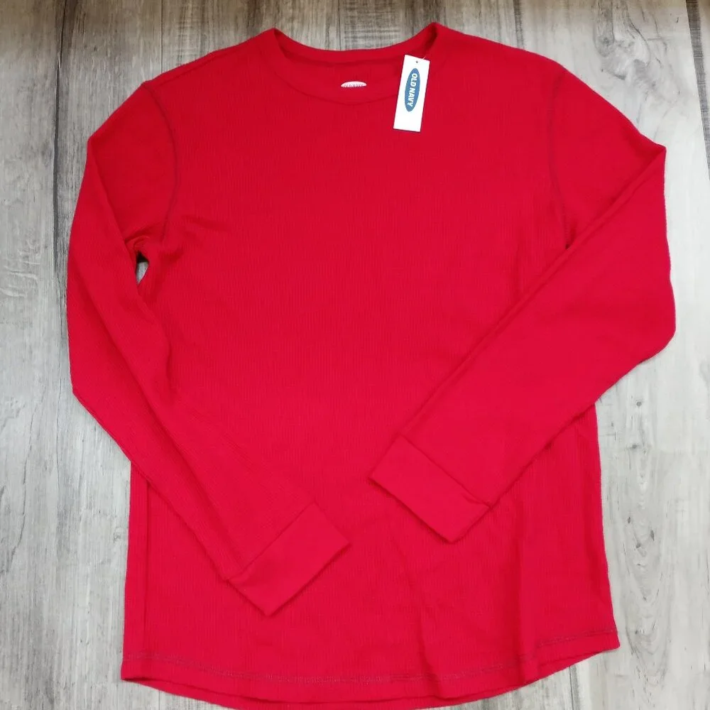 Waffle Knit Long Sleeve T Shirt New with Tags Lot of 2 Red Maroon